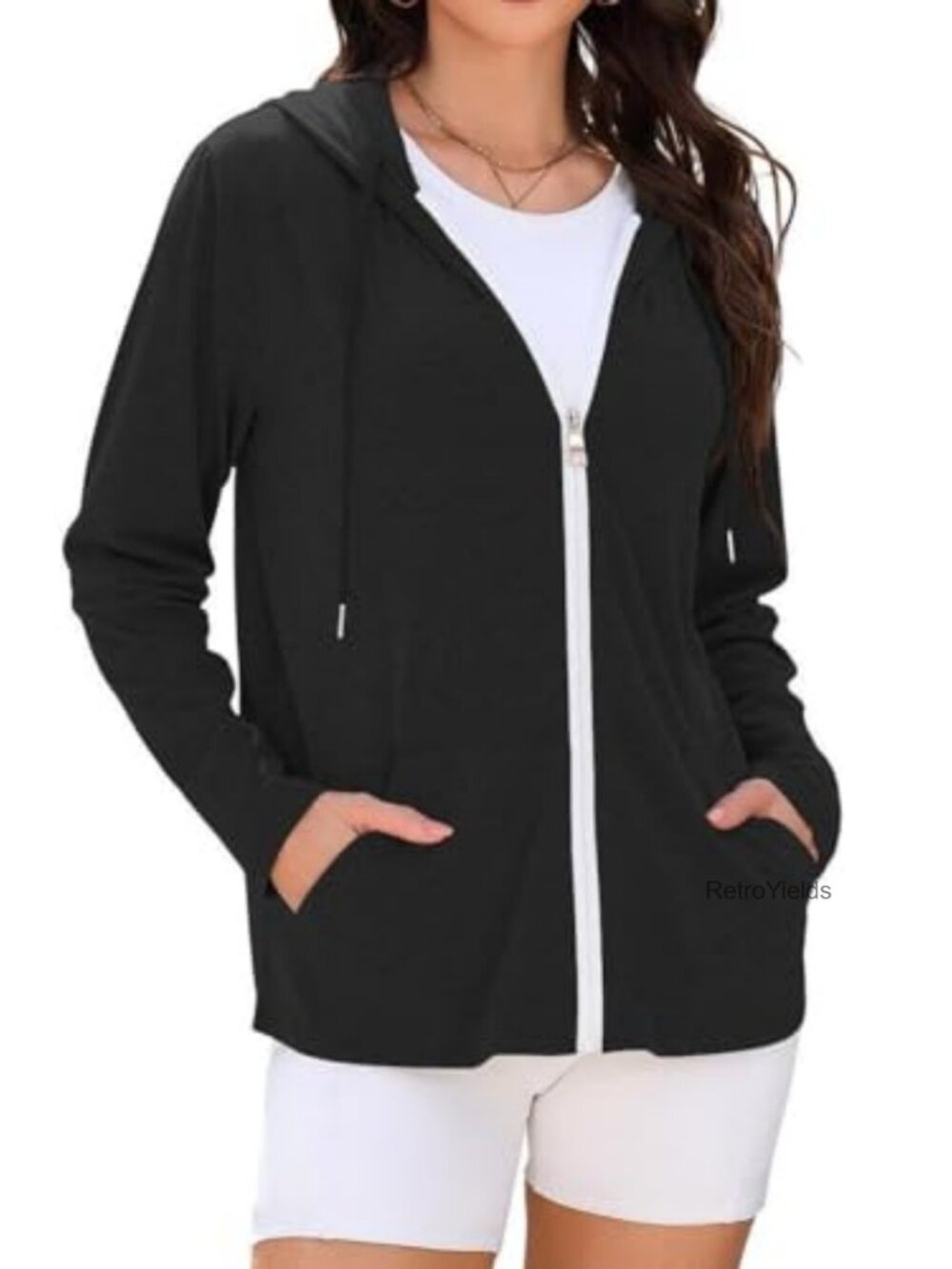 Zip Up Hoodie Women Oversized Athletic Jacket Long Sleeve Lightweight Knit